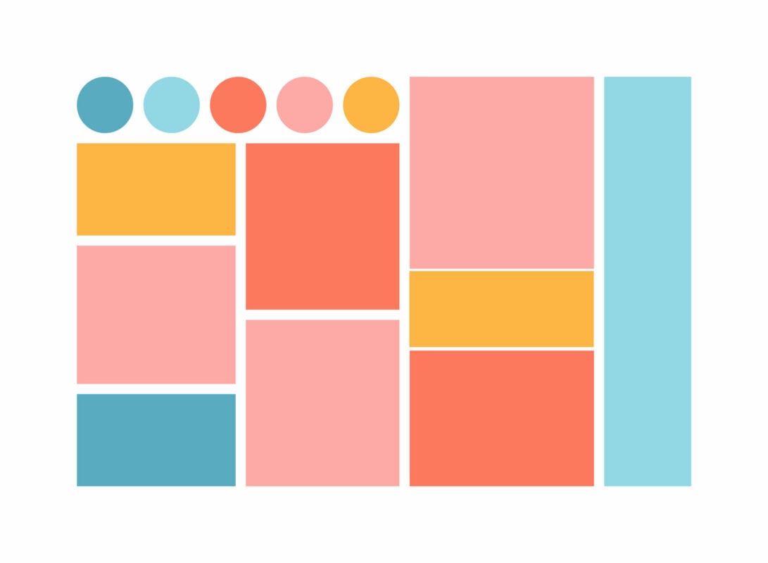 A series of colorful boxes and circles suggests the format of a mood board.