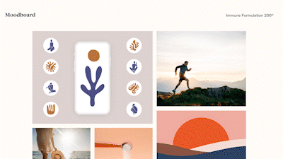 Scrolling screen GIF showing some common mood board elements