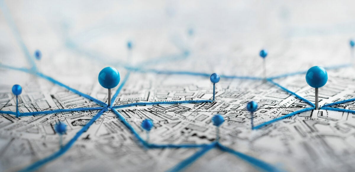 Location marking with pins on a map